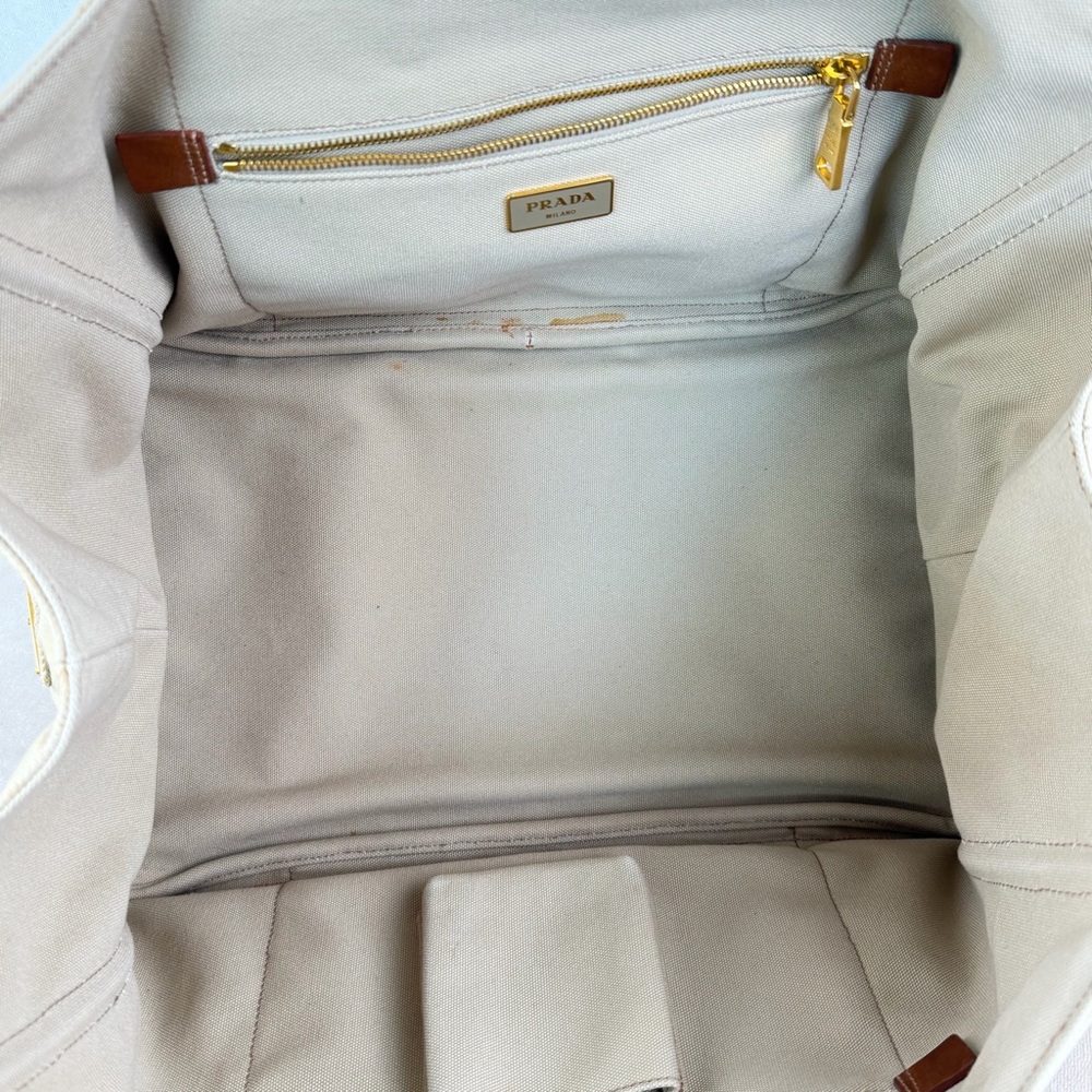 Prada Canapa Large Beige Canvas Tote Bag Gold Hardware - Picture 9 of 15